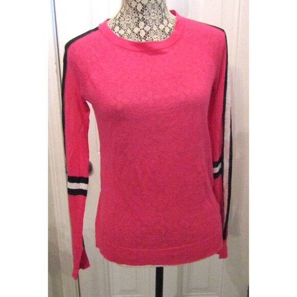NWT Jack & Jo Sweater Pink Linen Knit Black White Striped Long Sleeve Size L - Picture 1 of 5